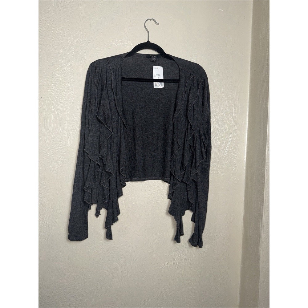 NWT Forever 21 XXI Charcoal Grey Ruffle Open Front Cardigan Bolero Medium